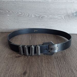 Jamie Black Leather Belt Pewter Buckle Size 36